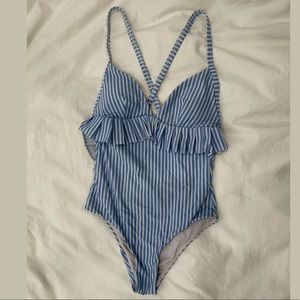 Striped one piece with ruffles & low back